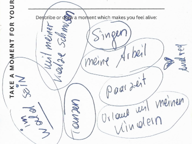 to be in the forest, to cuddle with my cat, to dance, my job, to sing, to spend time as a couple, holiday with my children